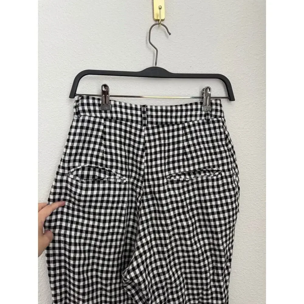 Reformation Women’s Classic Plaid Linen High Waisted‎ Trousers Sz 0